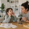 Speech therapy exercises for kids at home with mirror and flashcards near Let's Talk Speech and Language Therapy Mission Viejo CA